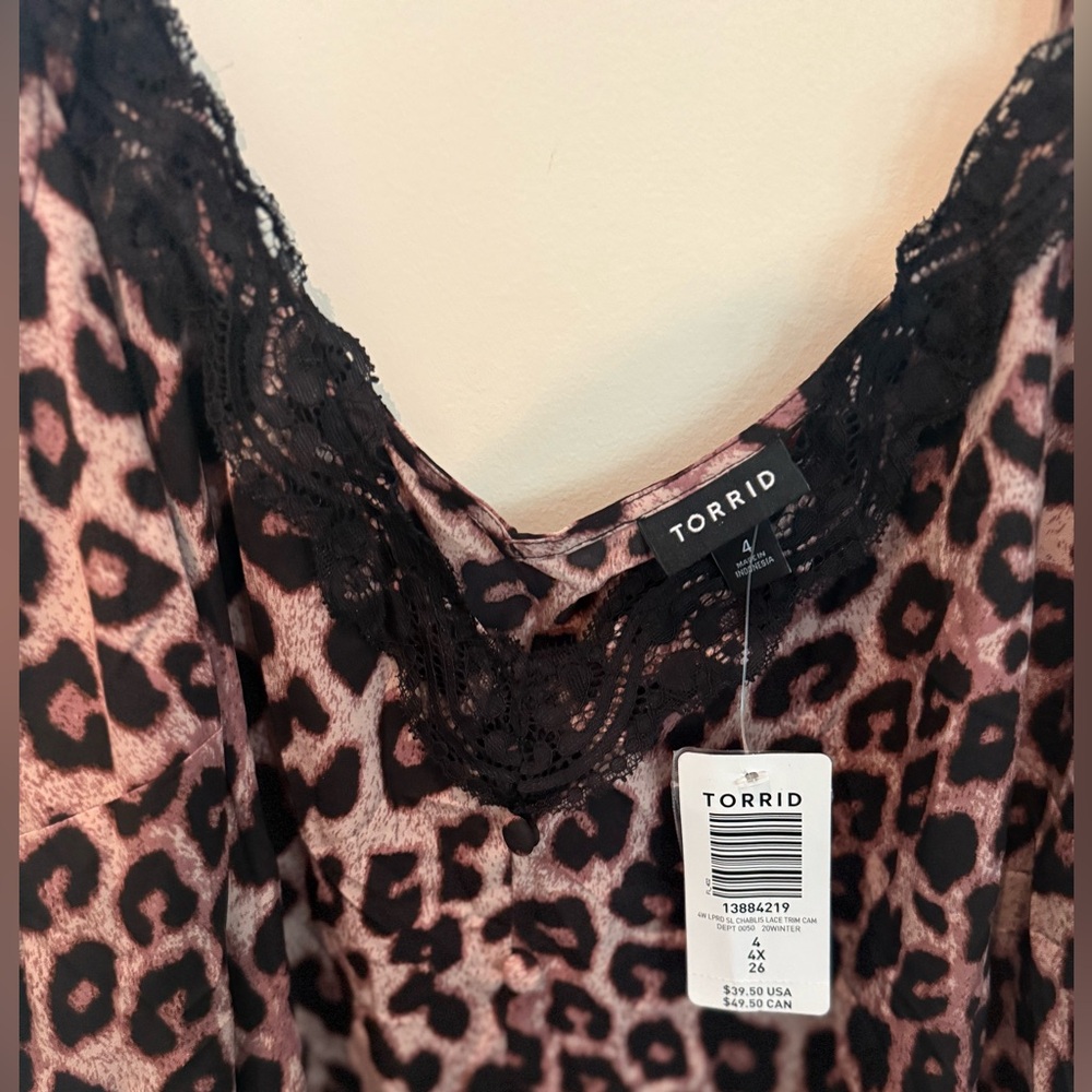 Torrid Women's Top Size 4X Cami Leopard Print Black Lace Trim-New With Tag - Picture 4 of 8